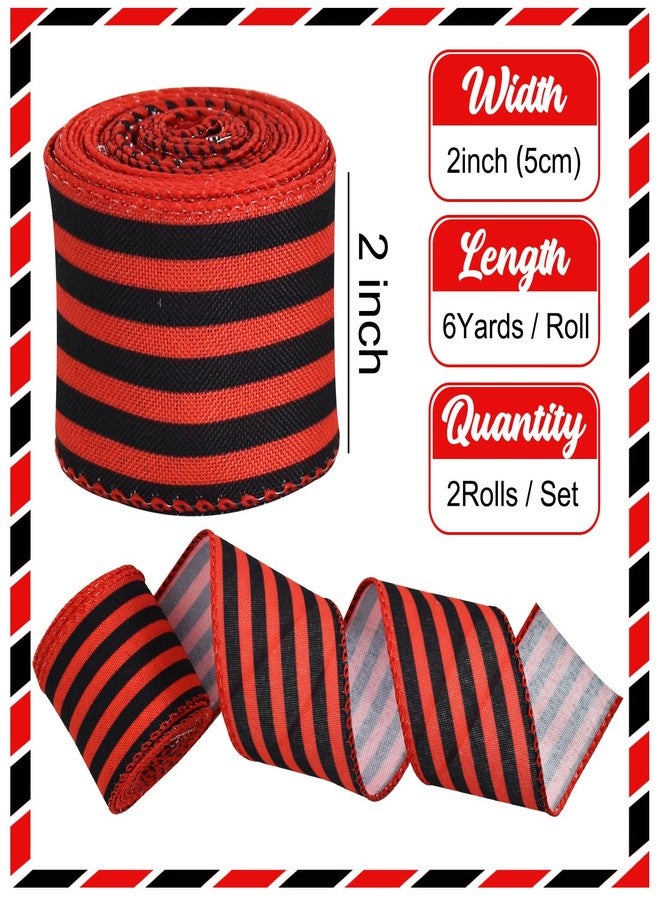 تونيفول شريط سلكي مخطط باللونين الأحمر والأسود من تونيفول، لفتان - 2 بوصة، شريط سلكي مخطط باللونين الأحمر والأسود لتغليف الهدايا، للاستخدام الداخلي، وصنع الأقواس، وتزيين حفلات الزفاف وأعياد الميلاد (6 ياردات/لفة) - Image 2